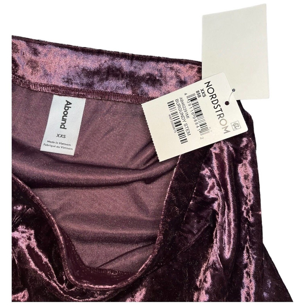 New Nordstrom Abound Crushed Velvet Velour Mini Retro 90s Y2K Skirt Burgundy XXS - Picture 11 of 12